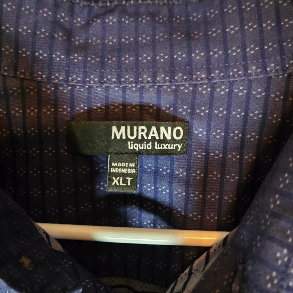#114- Murano Liquid Luxury Blue & White Striped Button-Up Shirt - Picture 2 of 4